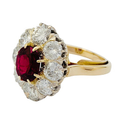 Bague pompadour rubis, diamants, or jaune - Castafiore
