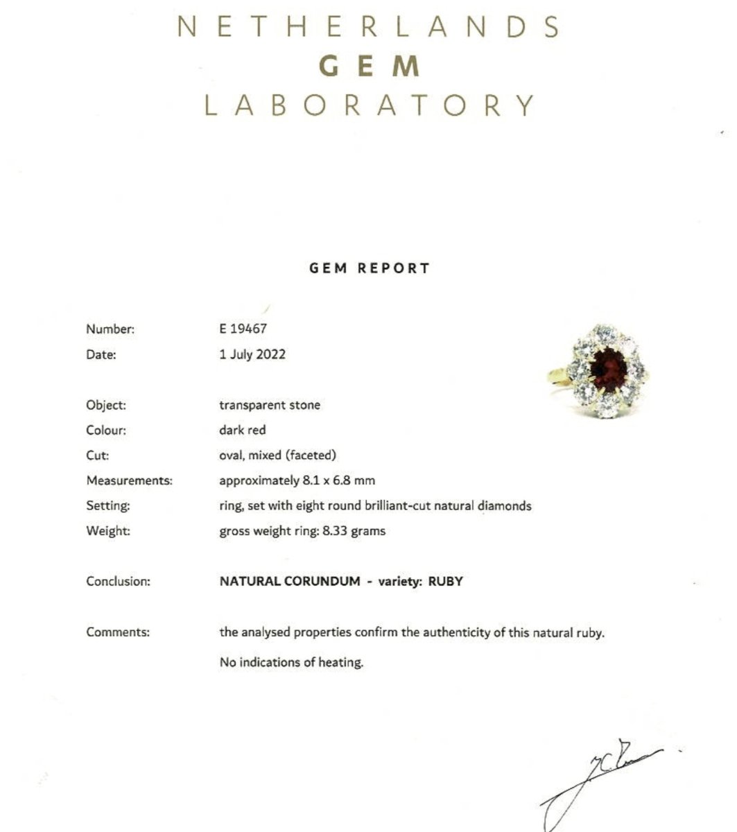 Bague pompadour rubis, diamants, or jaune - Castafiore