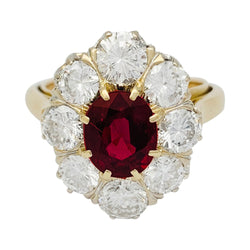Bague pompadour rubis, diamants, or jaune - Castafiore
