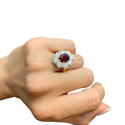 Bague pompadour rubis, diamants, or jaune - Castafiore