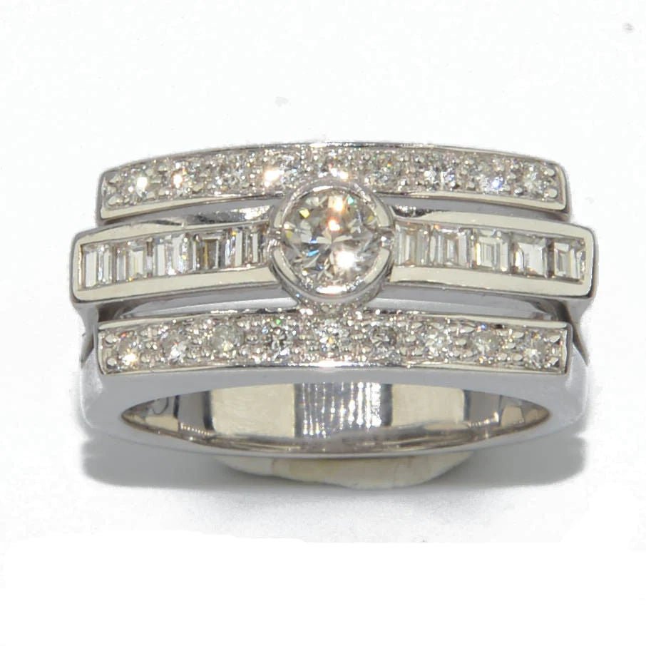 Bague rectangulaire en or gris et diamant - Castafiore