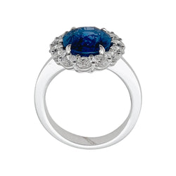 Bague saphir 5,53 carats, entourage diamants - Castafiore