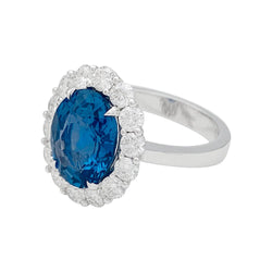 Bague saphir 5,53 carats, entourage diamants - Castafiore