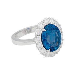 Bague saphir 5,53 carats, entourage diamants - Castafiore