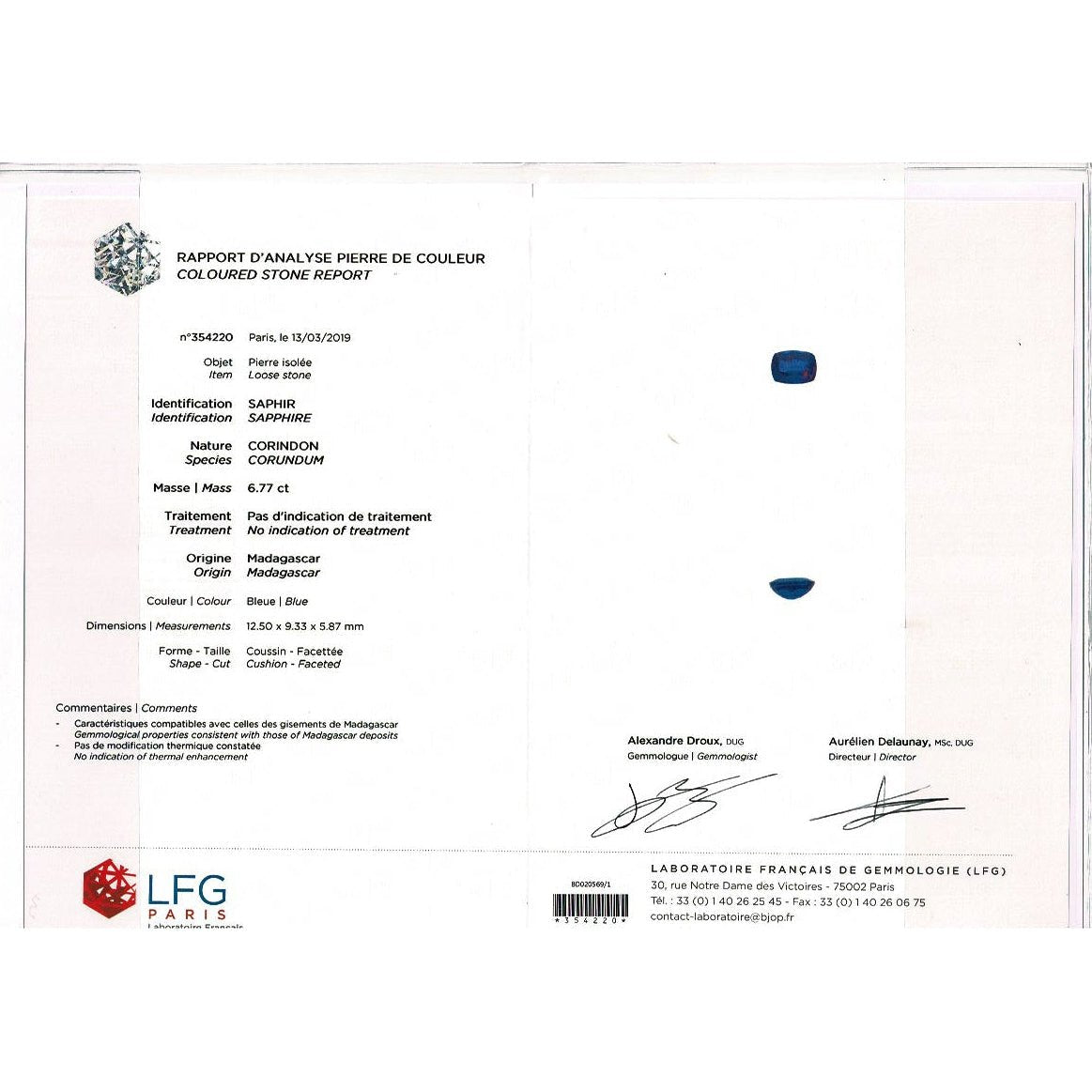 Bague saphir, 6,77 carats en or blanc, diamants - Castafiore