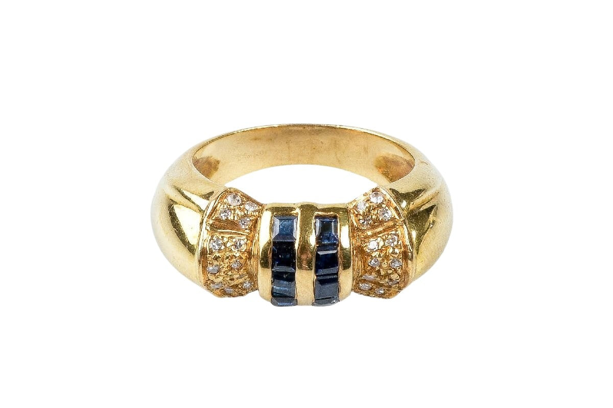 Bague saphir diamant en or jaune 18 carats - Castafiore