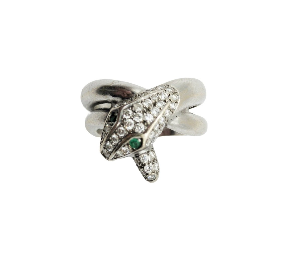 Bague serpent en or blanc et diamants - Castafiore