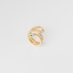 Bague Serpent en or jaune, diamants et émeraudes - Castafiore