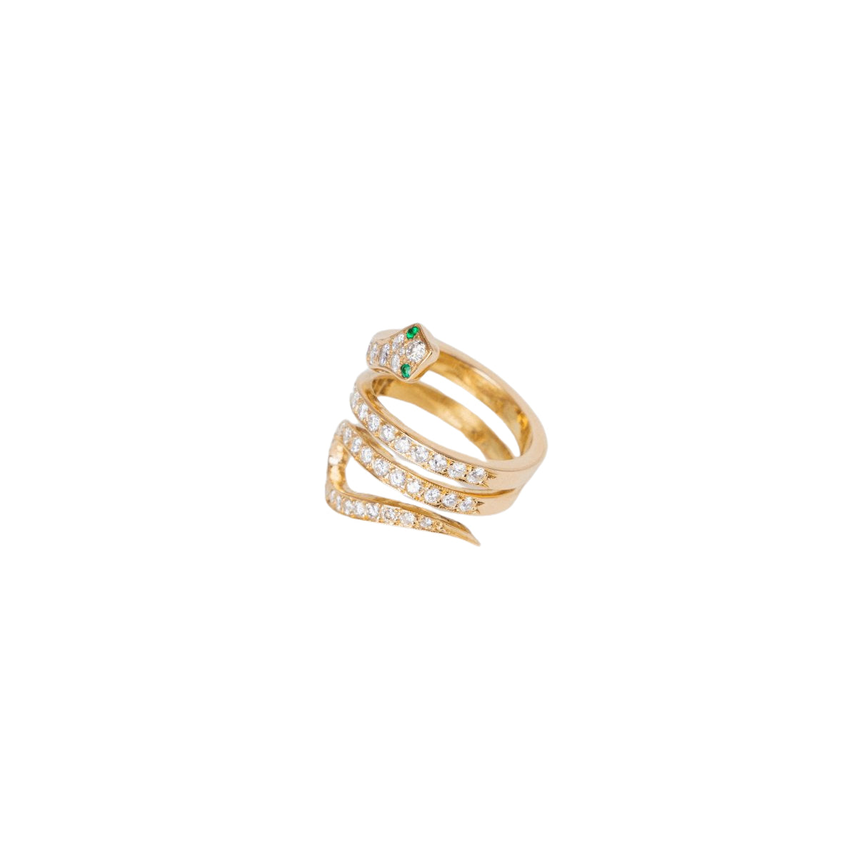 Bague Serpent en or jaune, diamants et émeraudes - Castafiore