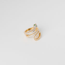 Bague Serpent en or jaune, diamants et émeraudes - Castafiore