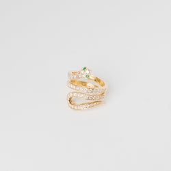Bague Serpent en or jaune, diamants et émeraudes - Castafiore