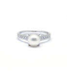 Bague Solitaire de perle en or blanc et diamants - Castafiore