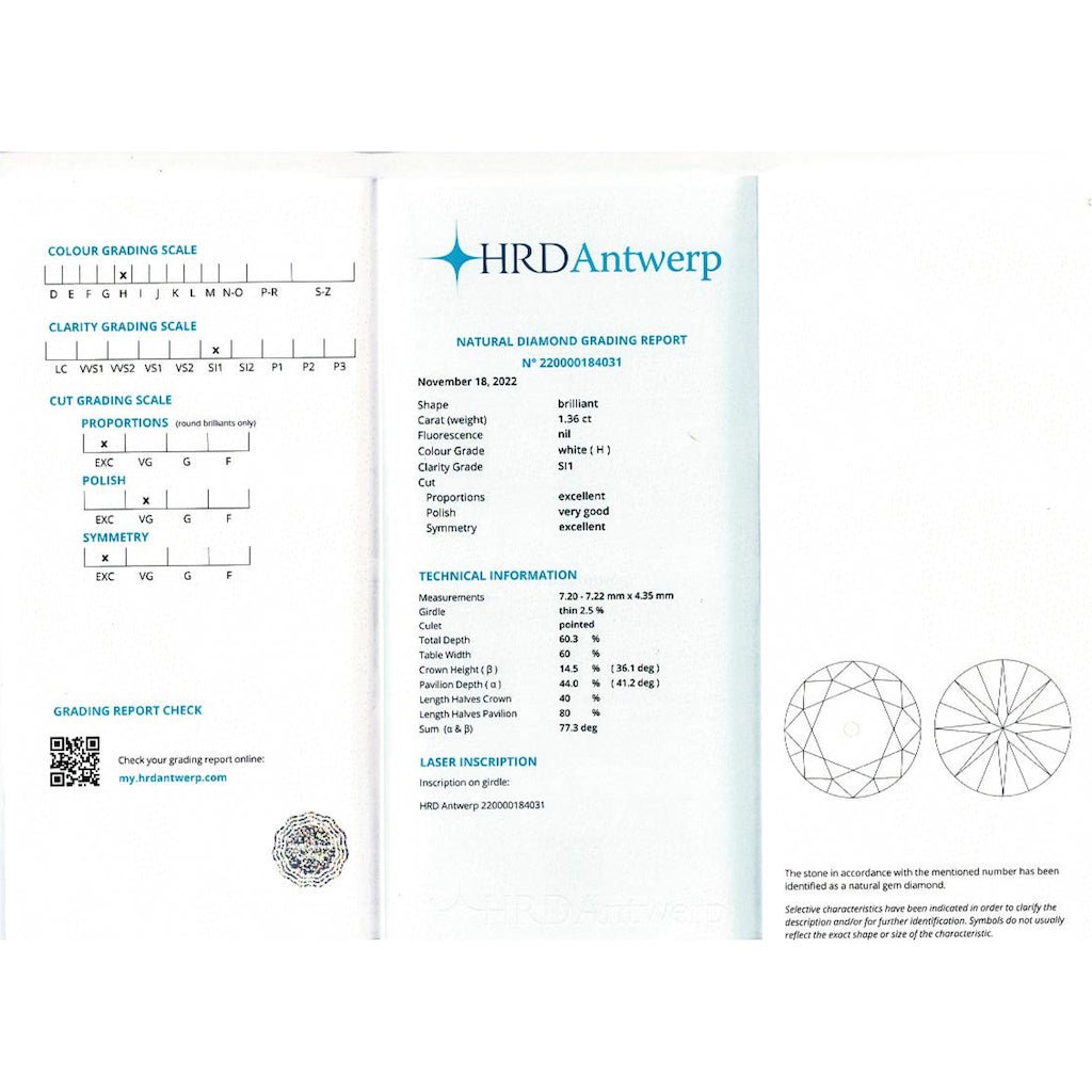 Bague solitaire en or blanc, diamant 1,36 carat - Castafiore