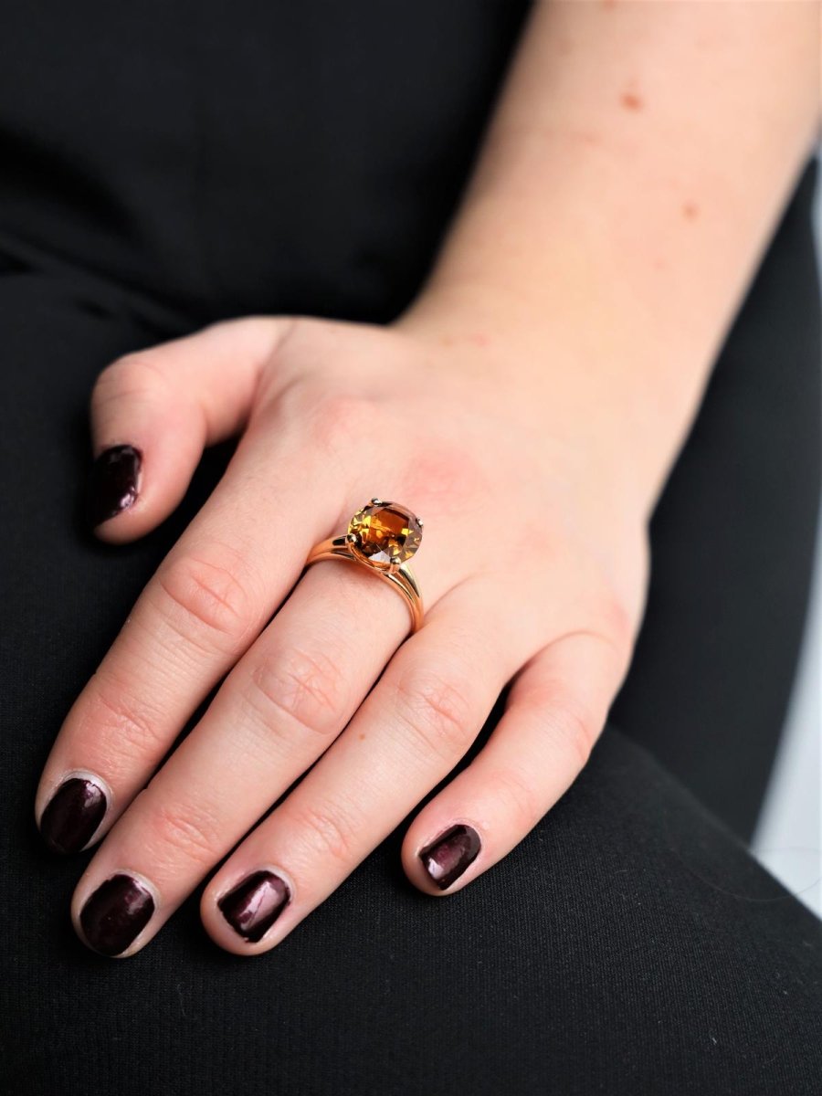 Bague Solitaire en or jaune et citrine - Castafiore