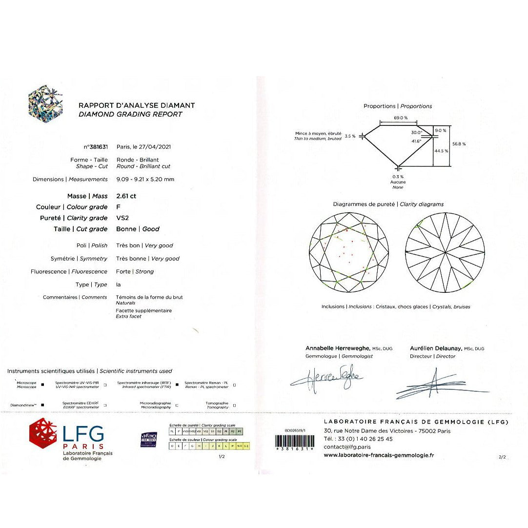 Bague solitaire MAUBOUSSIN, diamant 2,61 carats F - VS2 - Castafiore