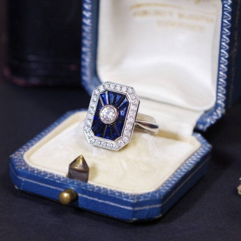 Bague style Art Deco saphirs diamants - Castafiore