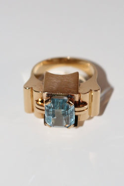 Bague Tank Aigue-marine or jaune