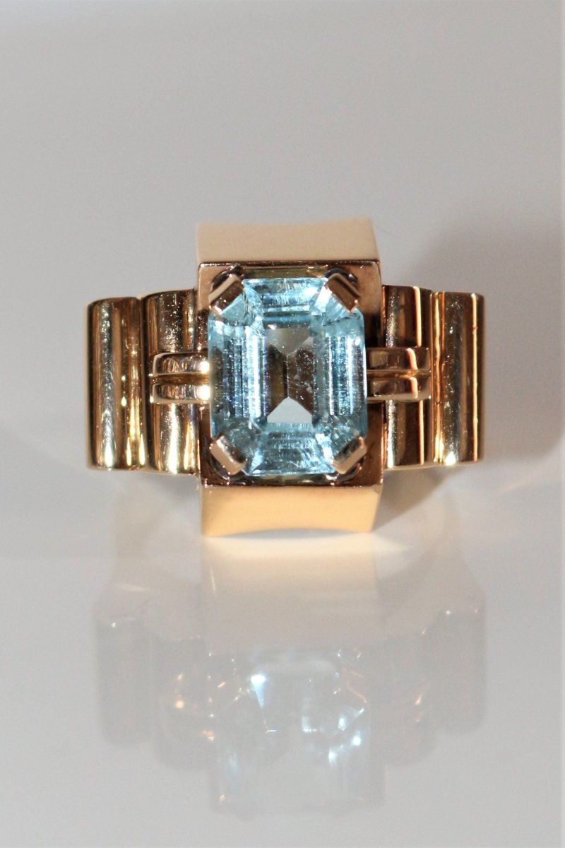 Bague Tank Aigue-marine or jaune - Castafiore