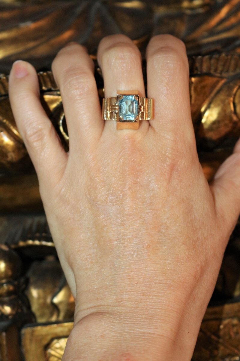 Bague Tank Aigue-marine or jaune