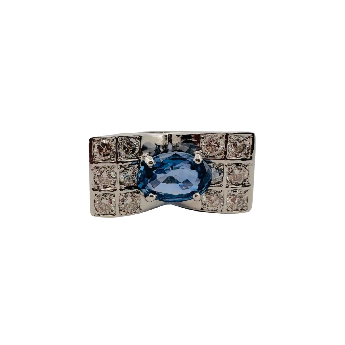 Bague Tank en or blanc saphir et diamants - Castafiore