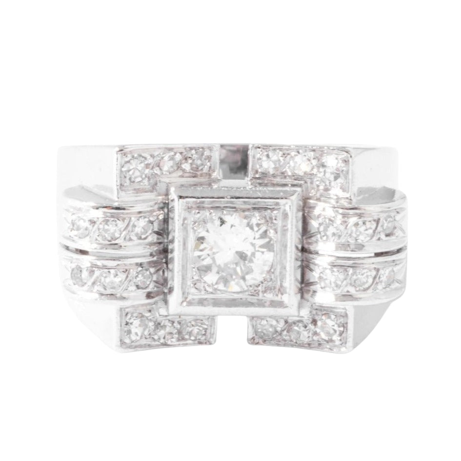 Bague tank en or gris et diamant - Castafiore