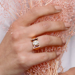 Bague Tank en or jaune diamants et tourmalines - Castafiore