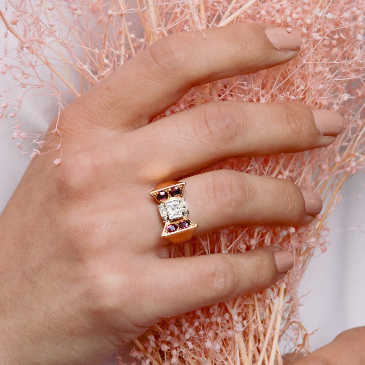 Bague Tank en or jaune diamants et tourmalines - Castafiore