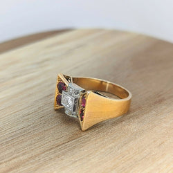 Bague Tank en or jaune diamants et tourmalines - Castafiore