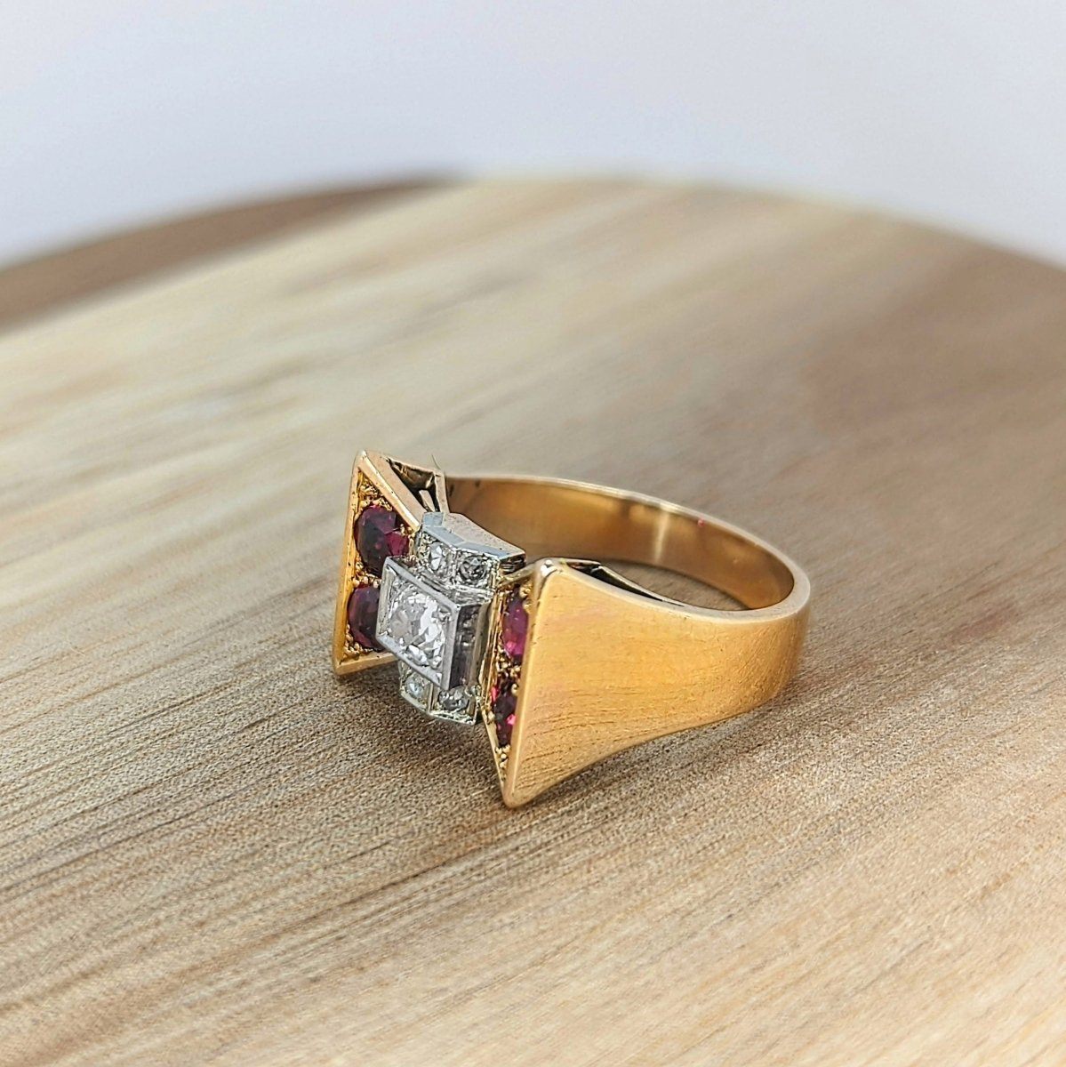 Bague Tank en or jaune diamants et tourmalines - Castafiore