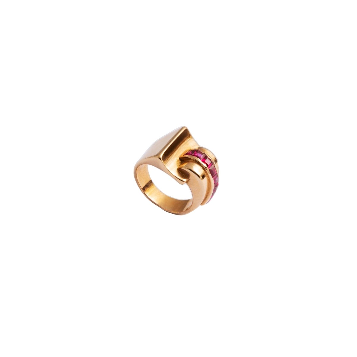 Bague Tank en or jaune et en rubis - Castafiore