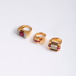 Bague Tank en or jaune et en rubis - Castafiore