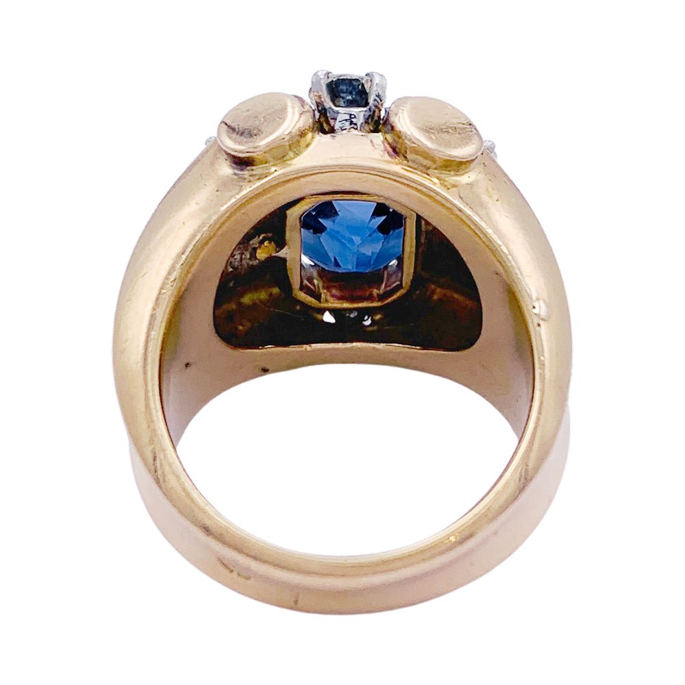 Bague Tank en or jaune et platine, saphir et diamants - Castafiore