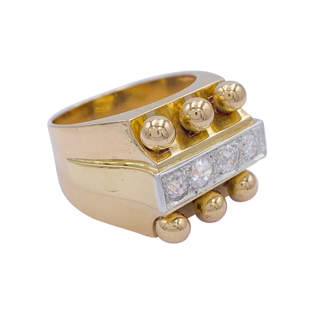 Bague Tank en or jaune, platine, diamants - Castafiore