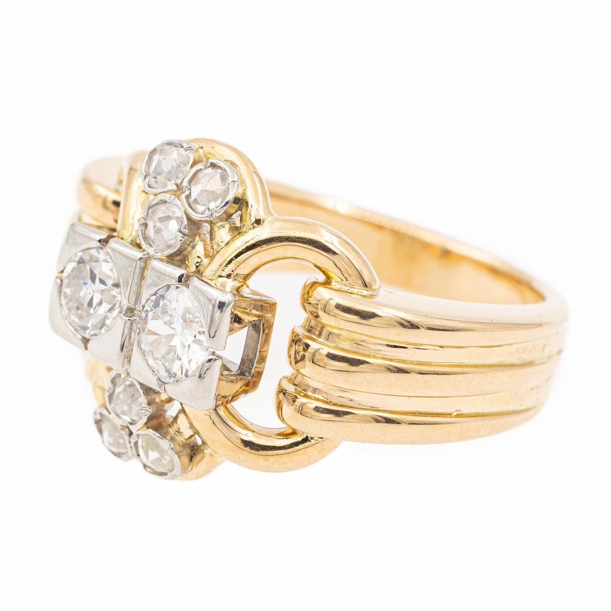 Bague Tank en or jaune, platine et diamants - Castafiore