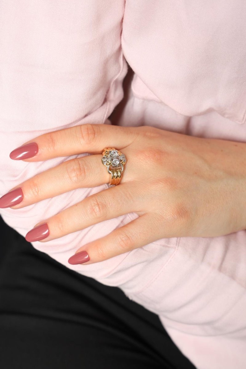 Bague Tank en or jaune, platine et diamants - Castafiore