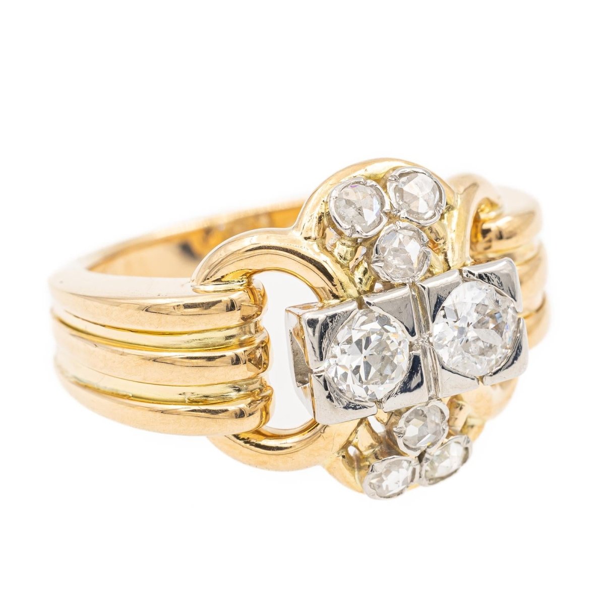 Bague Tank en or jaune, platine et diamants - Castafiore