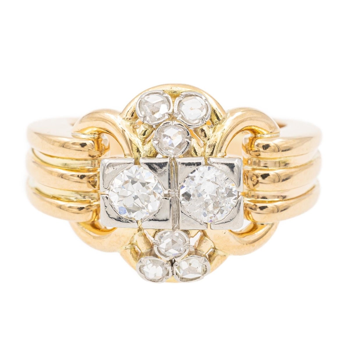 Bague Tank en or jaune, platine et diamants - Castafiore