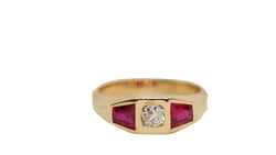 Bague Tank en or jaune, rubis et diamant - Castafiore
