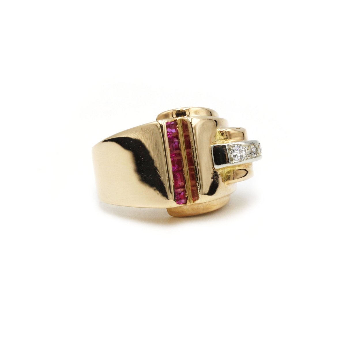 Bague Tank en or jaune, rubis et diamants - Castafiore