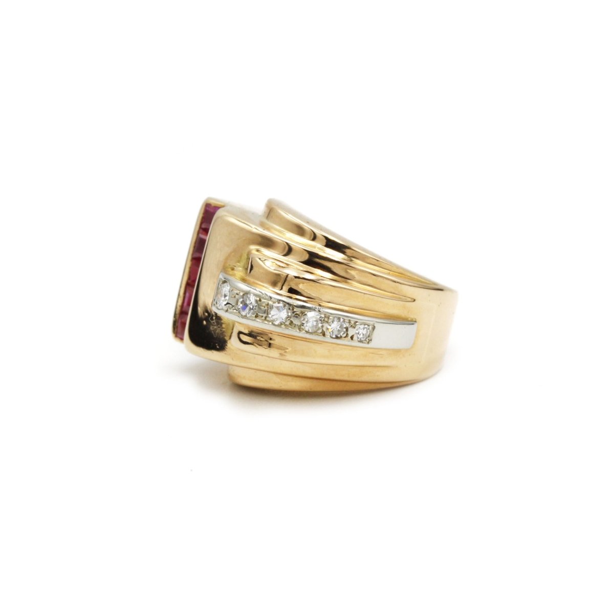 Bague Tank en or jaune, rubis et diamants - Castafiore