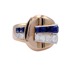 Bague Tank en or jaune, saphirs et diamants - Castafiore