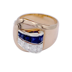 Bague Tank en or jaune, saphirs et diamants - Castafiore