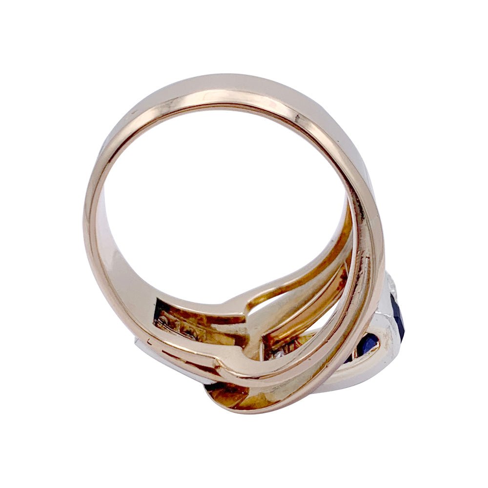 Bague Tank en or jaune, saphirs et diamants - Castafiore