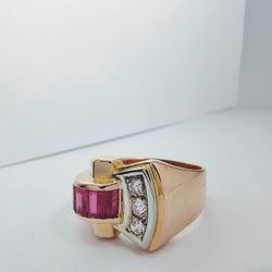 Bague tank en or rose et diamants - Castafiore