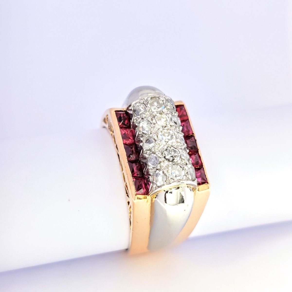 Bague tank en or rose et diamants - Castafiore