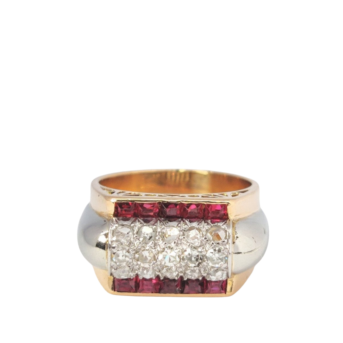 Bague tank en or rose et diamants - Castafiore