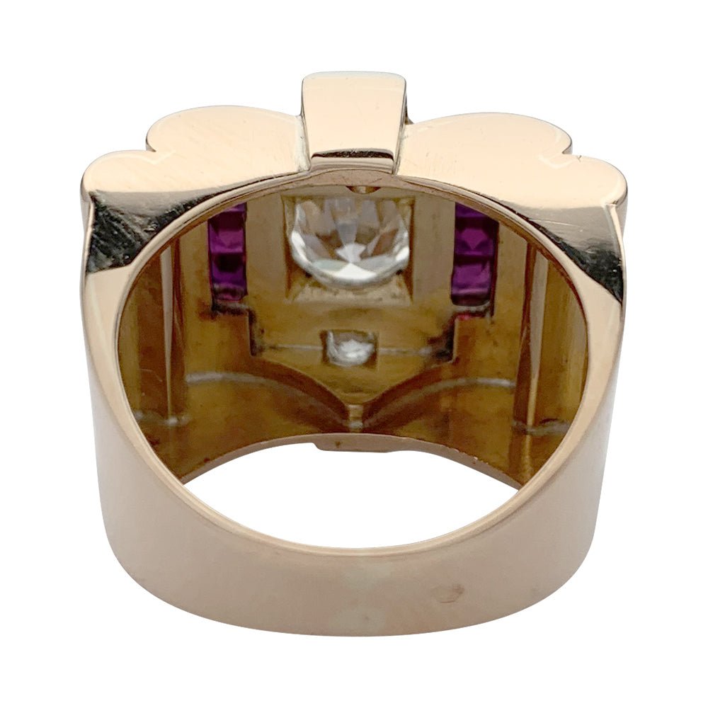 Bague Tank en or rose, platine, diamants et rubis - Castafiore