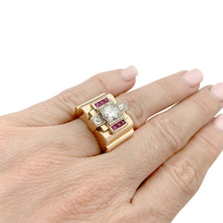 Bague Tank en or rose, platine, diamants et rubis - Castafiore