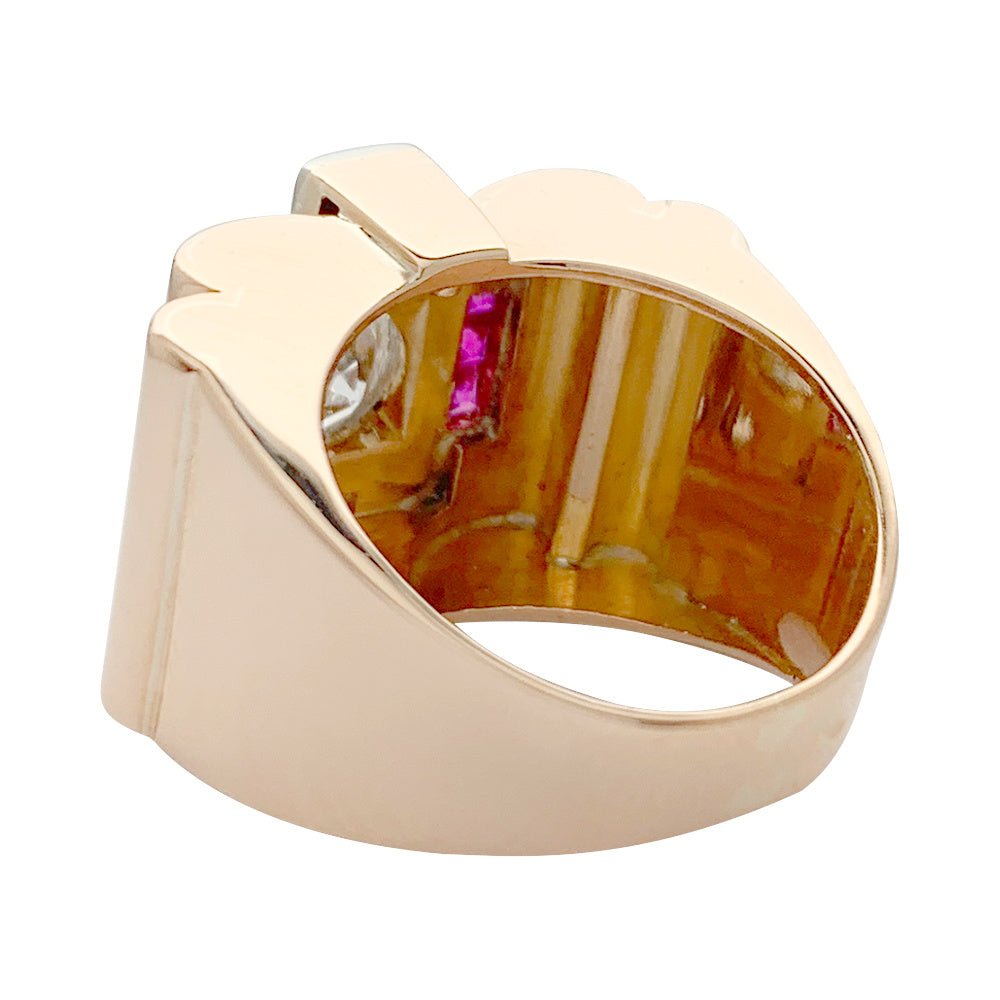 Bague Tank en or rose, platine, diamants et rubis - Castafiore