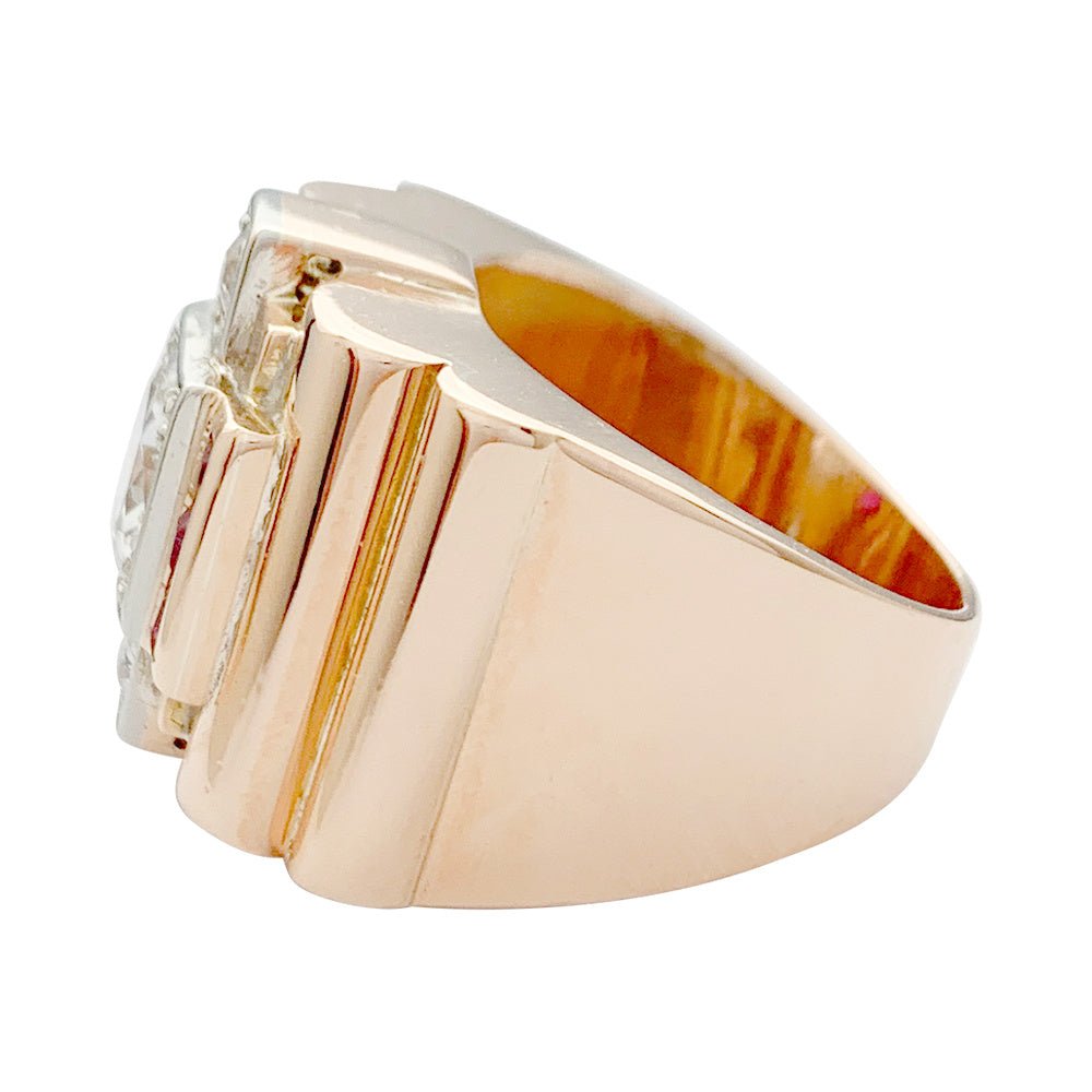 Bague Tank en or rose, platine, diamants et rubis - Castafiore